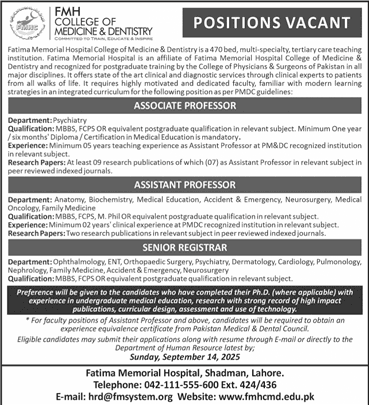 Jobs in FMH College of Medicine & Dentistry Lahore